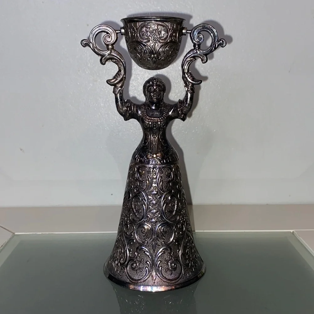 Vintage German Silver & Gold Plated Marriage Goblet w/Pink Rhinestone